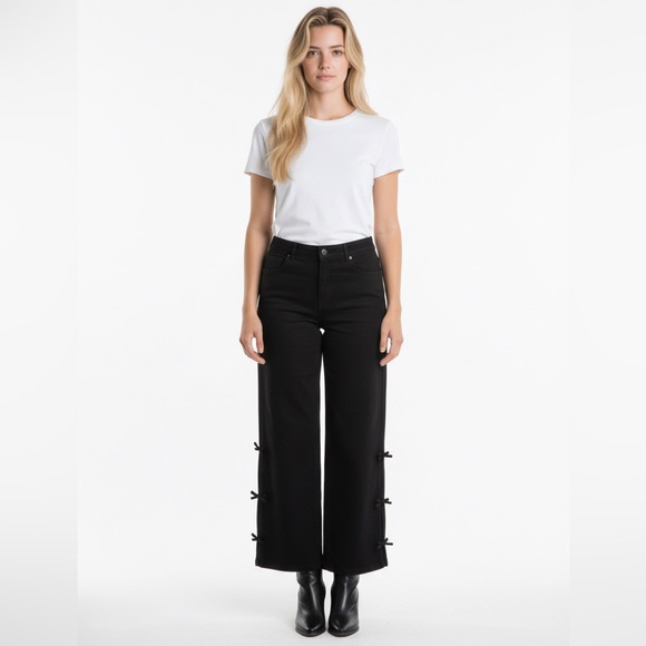 idem ditto Denim - Black wide leg bow detail denim jeans pants size medium | 8 by idem ditto nwt
